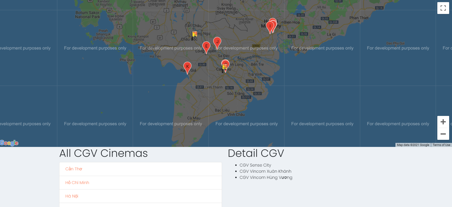The cinema map display