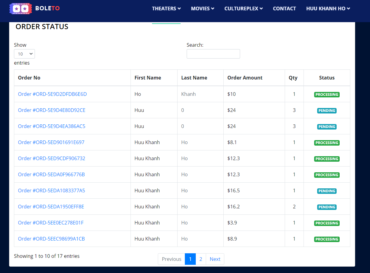 The my order display