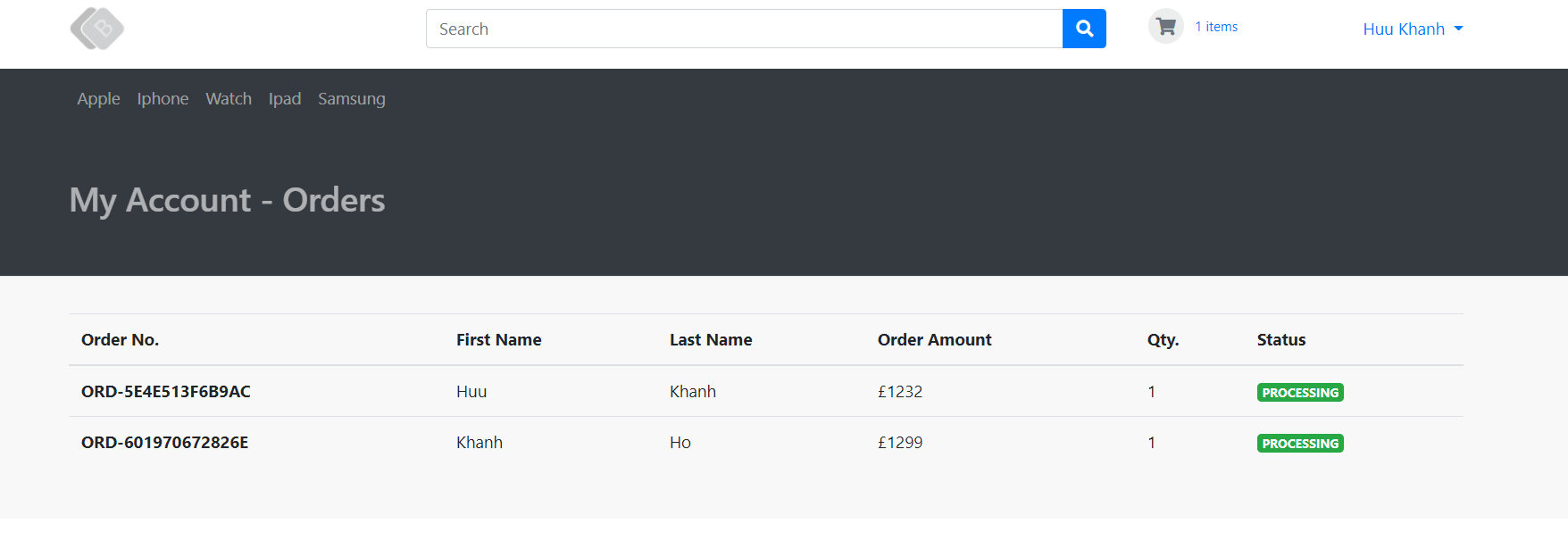 The my order display