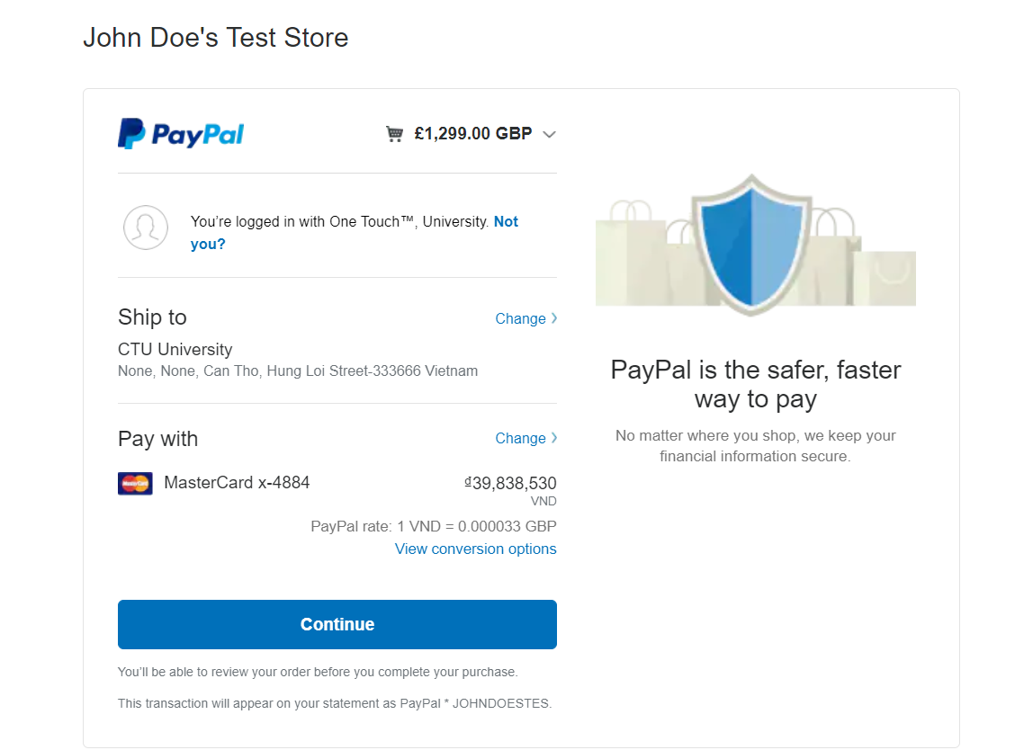 The payment detail display