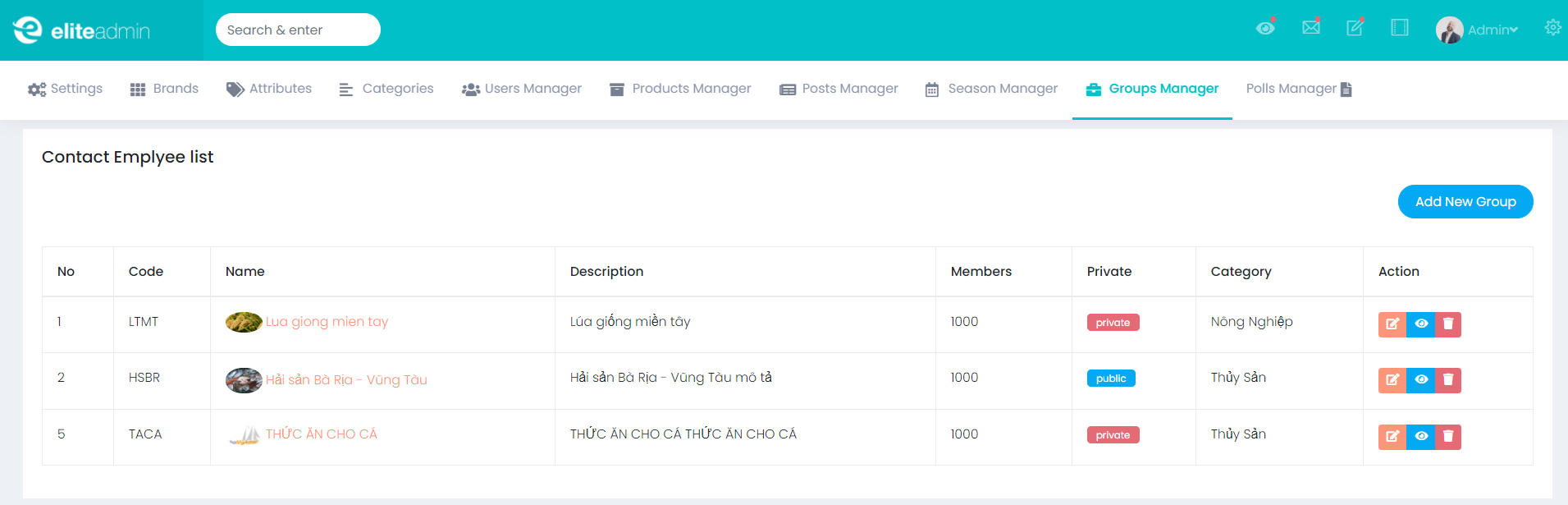 The groups manager display